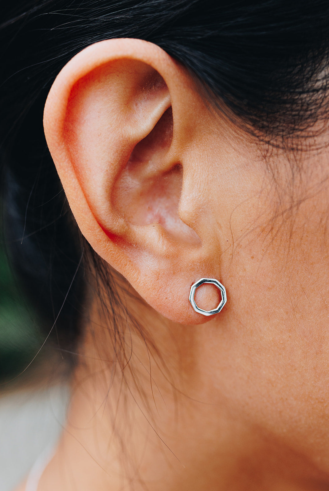 silver modern nine sided bahai inspired nonagon outline geometric earrings