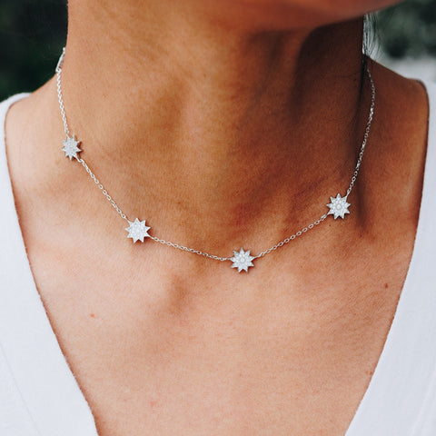 silver Bahai nine pointed star diamond constellation necklace 