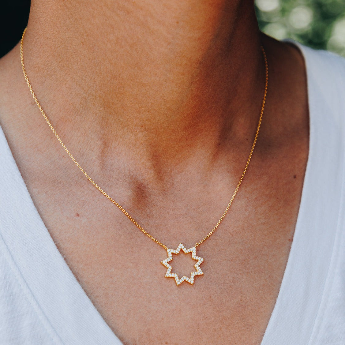 gold Bahai nine pointed diamond star necklace
