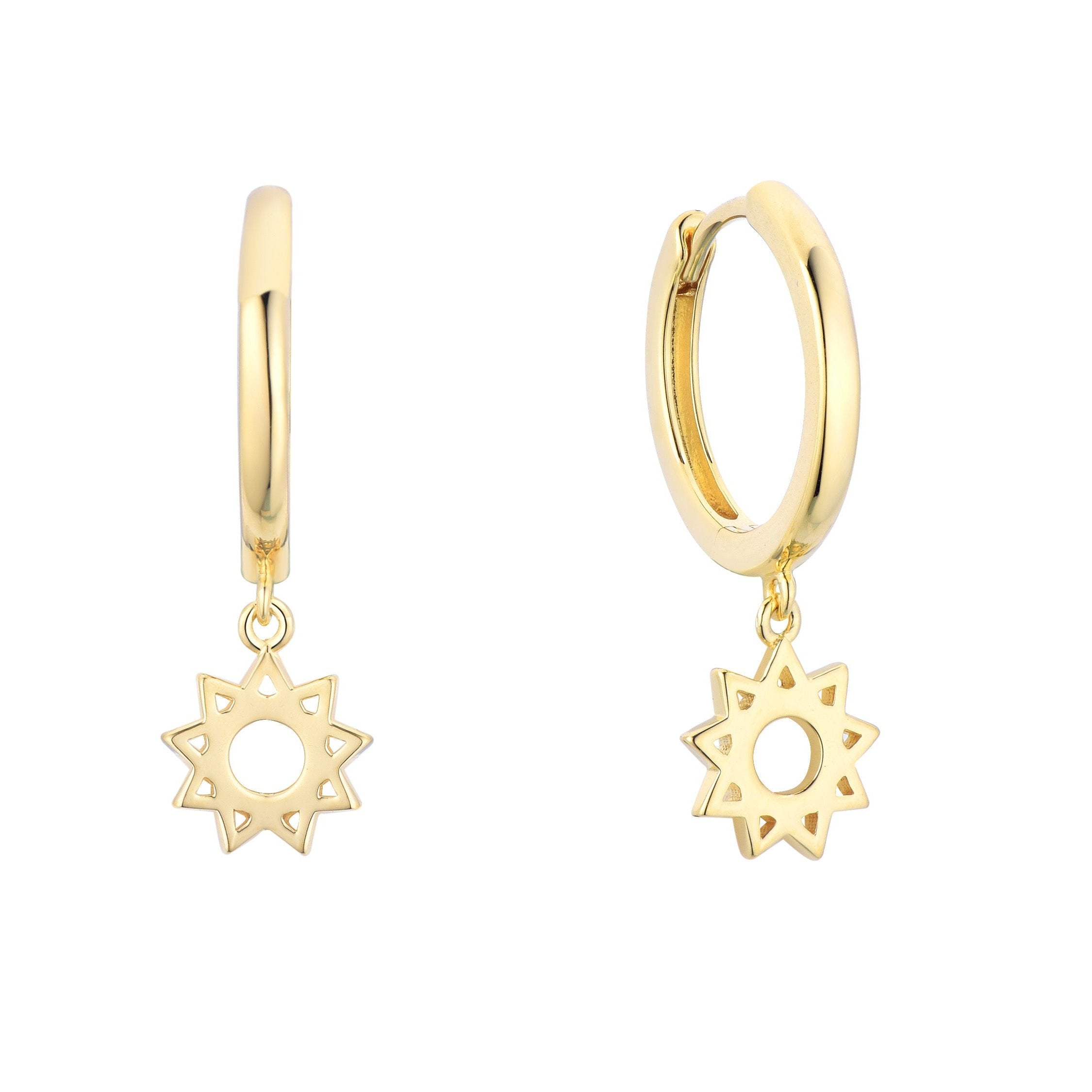 Classic Bahai Nine Pointed Star Huggie Hoop Earrings