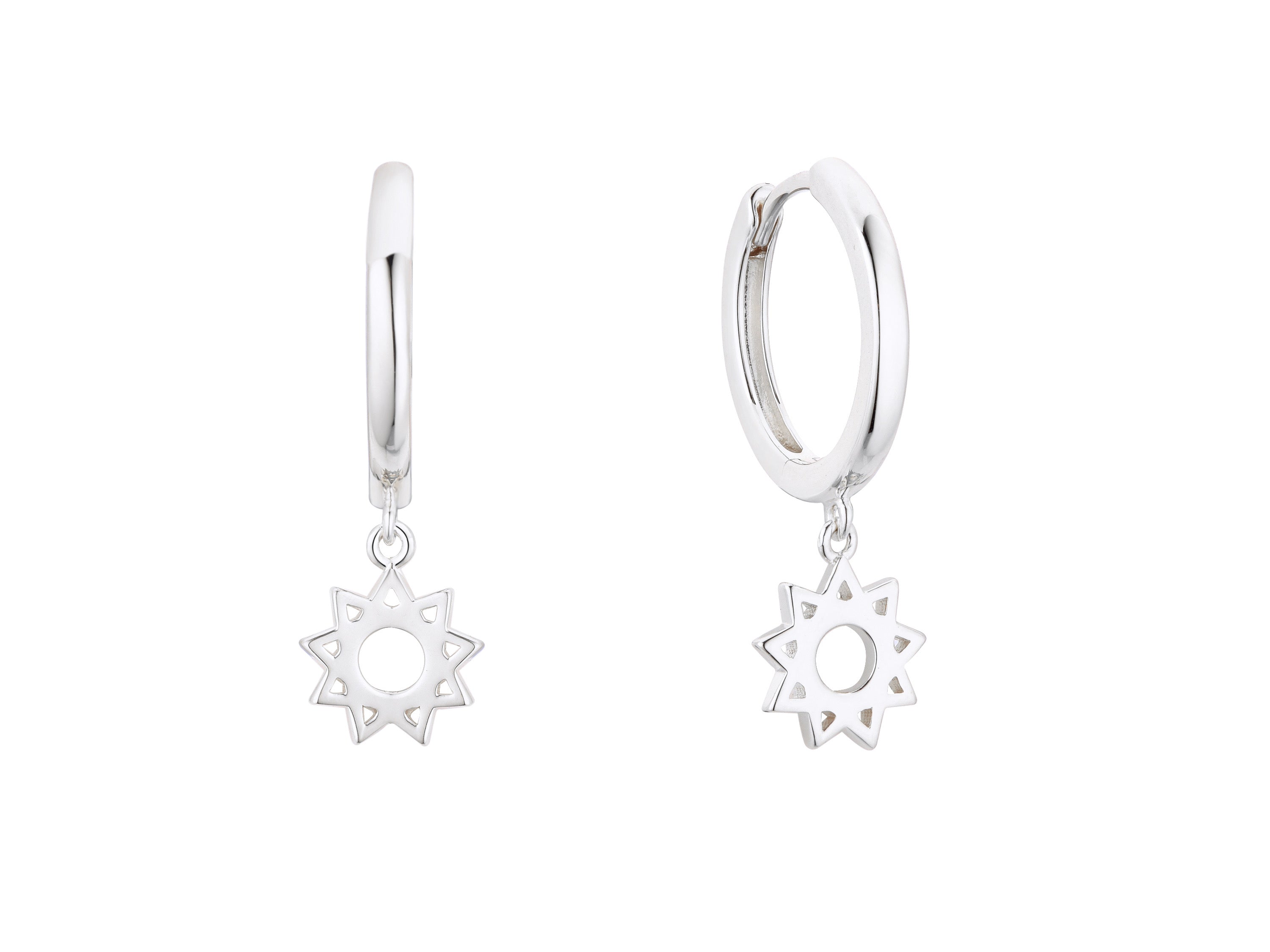 Classic Bahai Nine Pointed Star Huggie Hoop Earrings