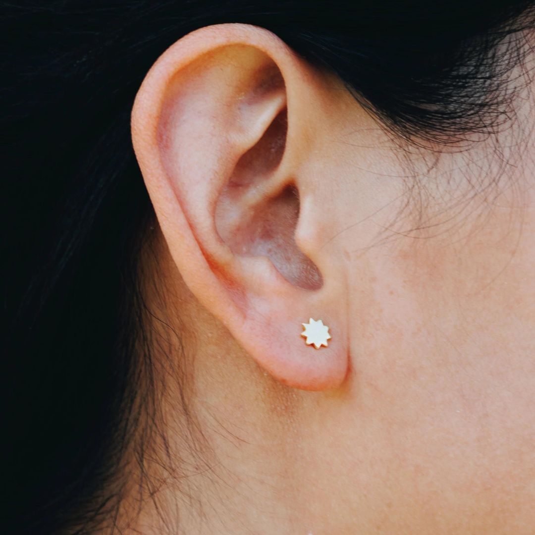 gold dainty bahai star earrings high poliish