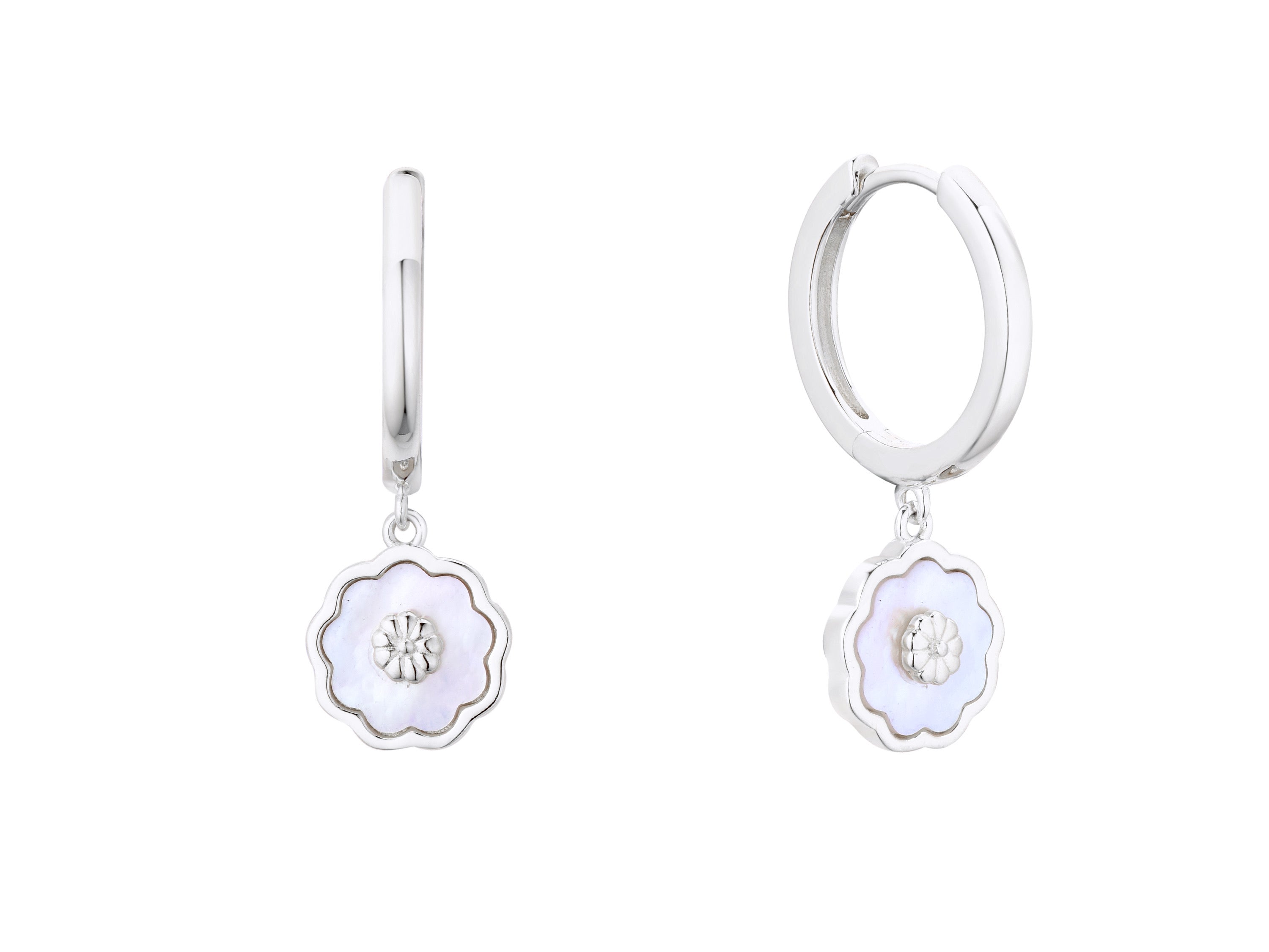 Sweet Blossoms Mother of Pearl Huggie Hoop Earrings