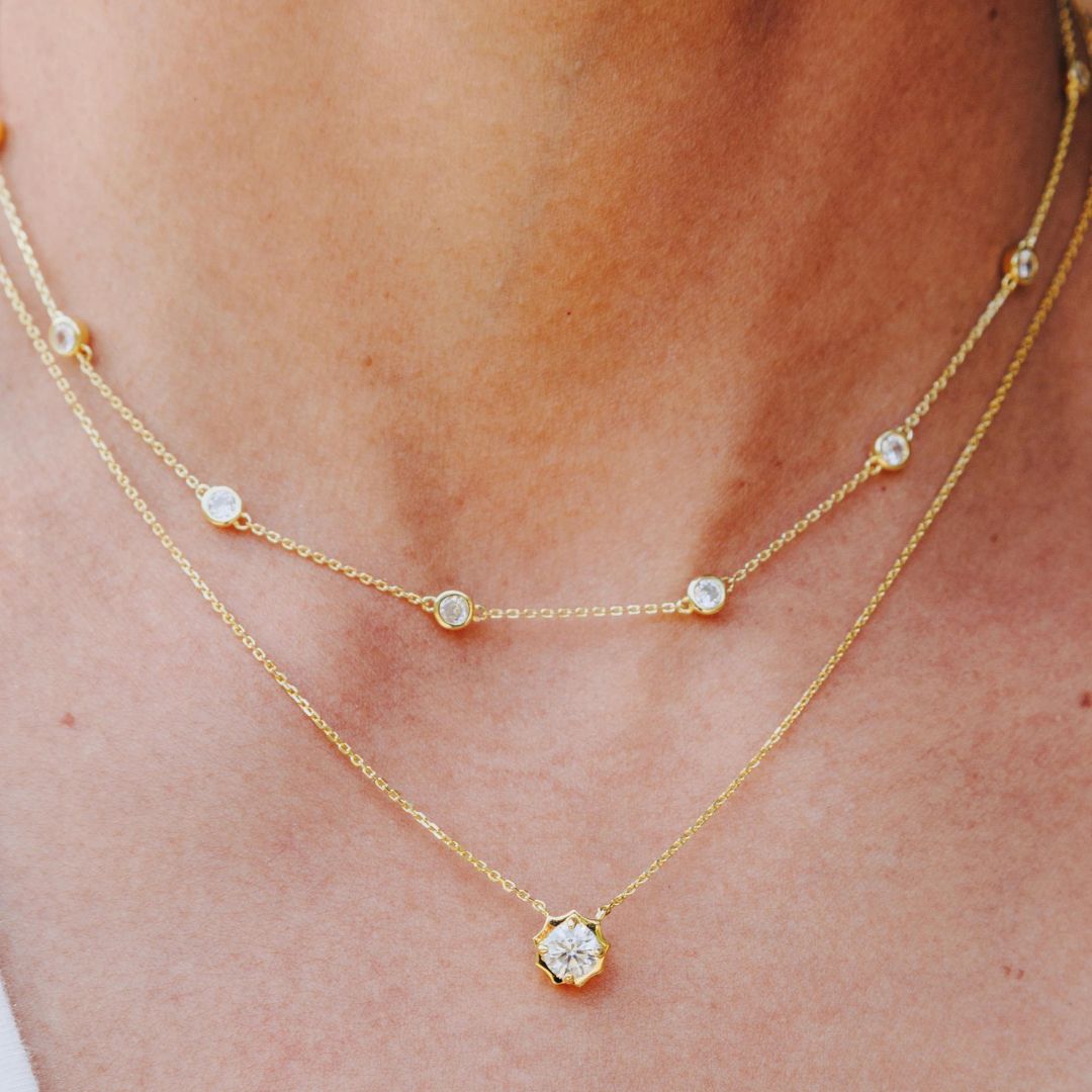14kt gold and diamond emerald bezel necklace | Luna Skye