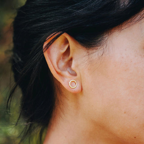 gold modern nine sided bahai inspired nonagon outline geometric earrings
