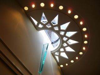 Photo of Bahai International Teaching Center skylight by Gary and Mary Lou which inspired the design for Ray of Light hoop earrings by Nari Jewelry