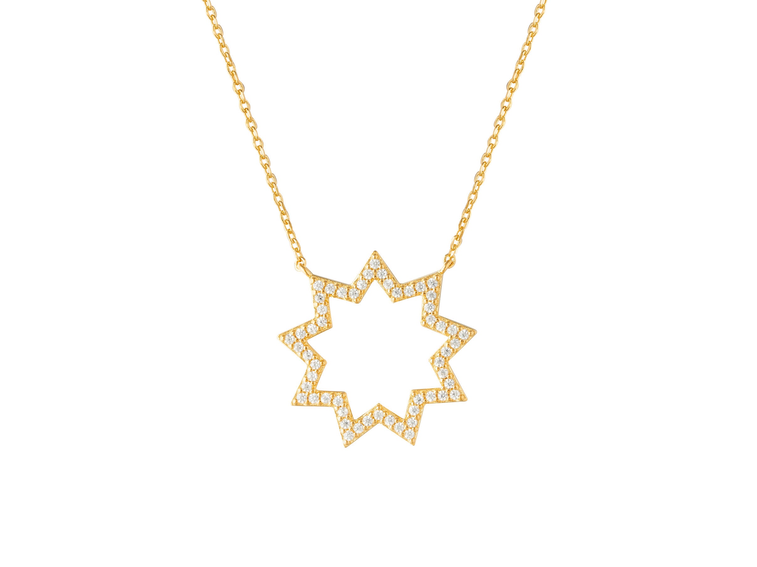 gold Bahai nine pointed diamond star outline necklace