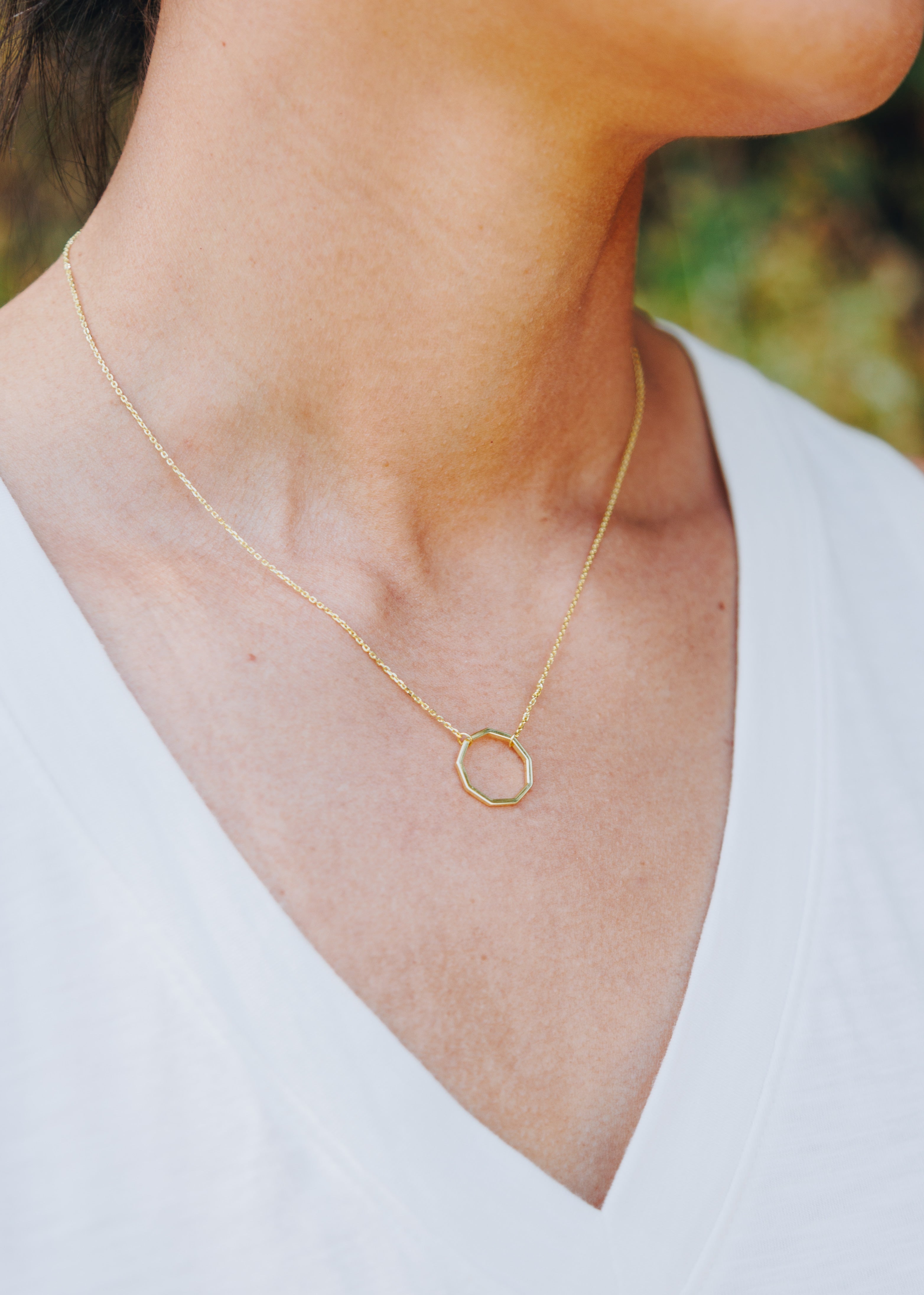 gold nine sided bahai inspired circle unity pendant necklace