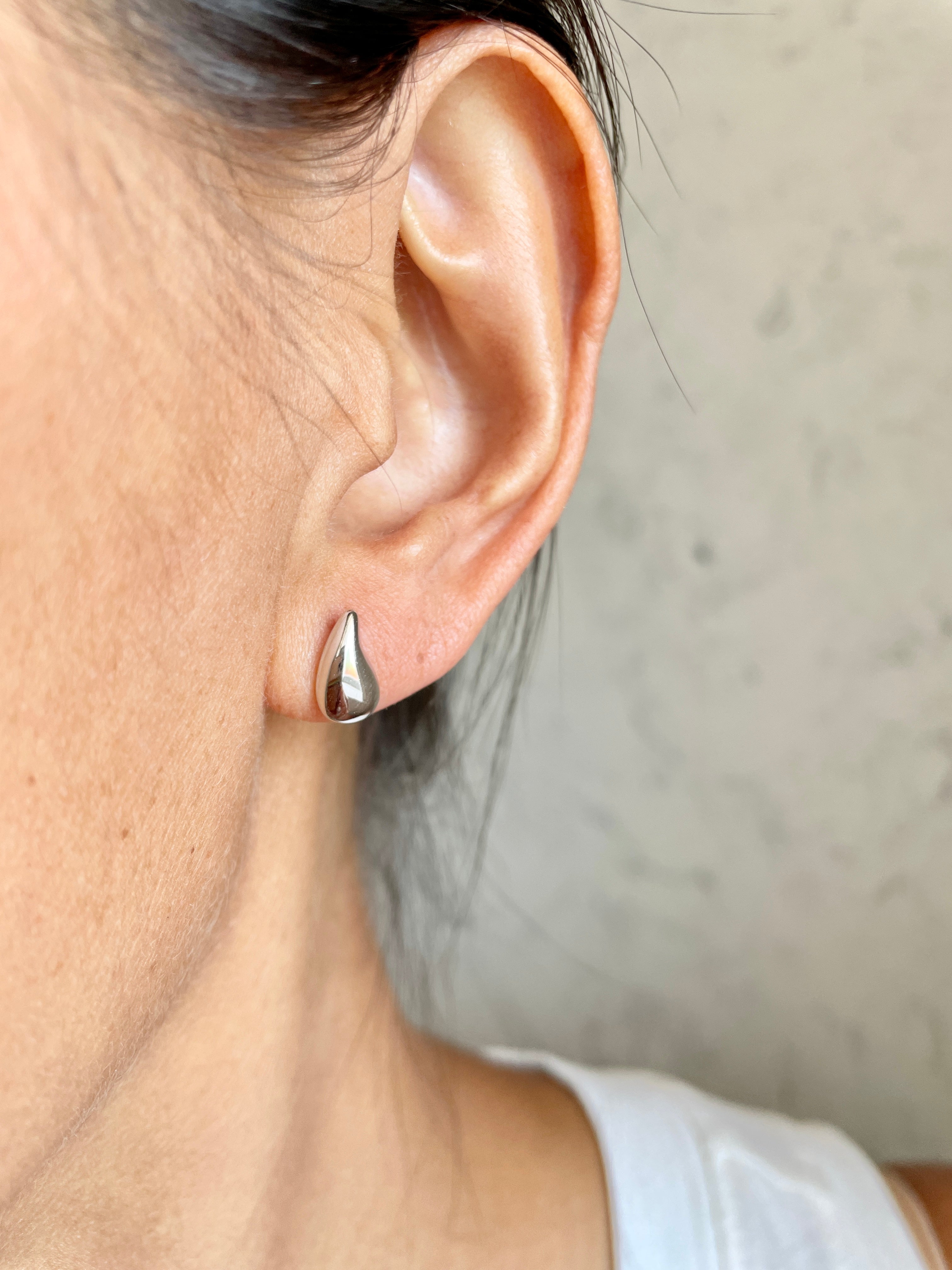 modern simple silver water drops of one ocean stud earrings