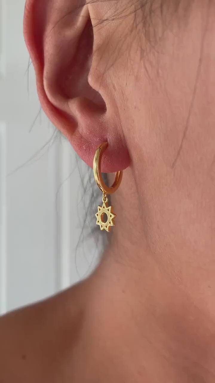 Classic Bahai Nine Pointed Star Huggie Hoop Earrings