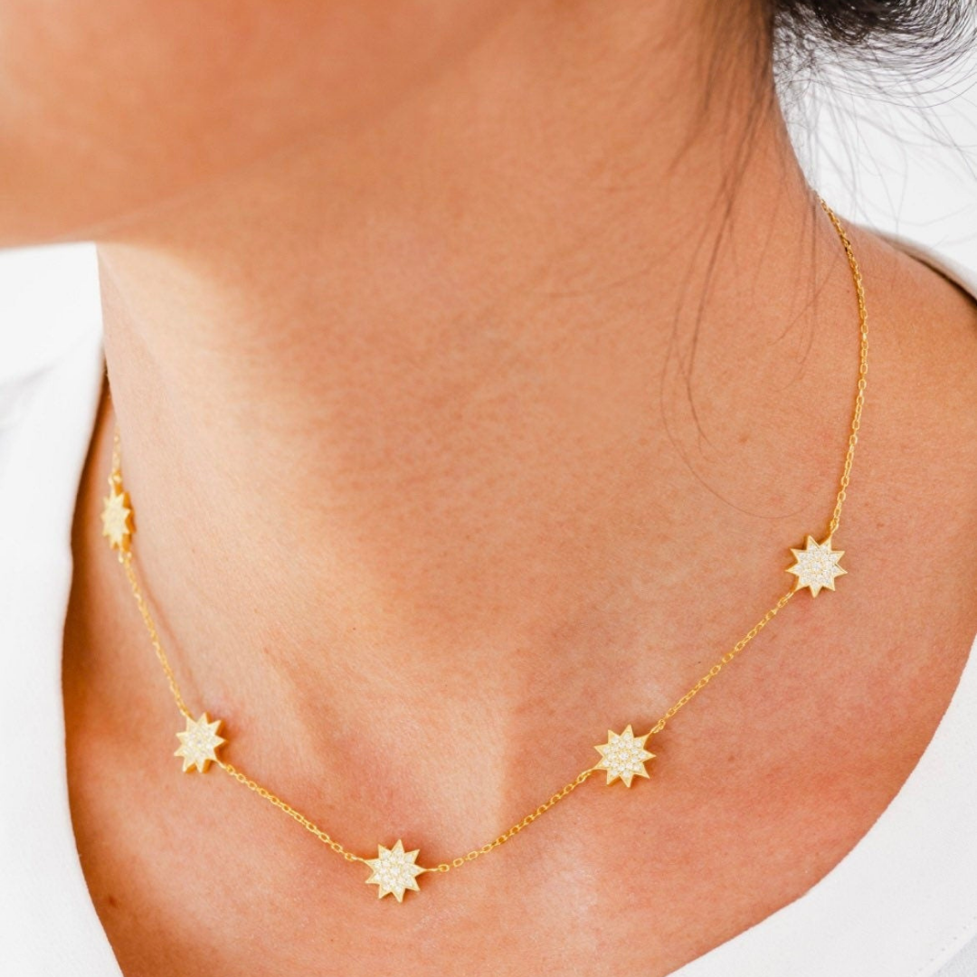 gold Bahai nine pointed star diamond constellation necklace 