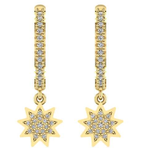 Dainty Diamond Baha'i Star Huggie Hoop Earrings