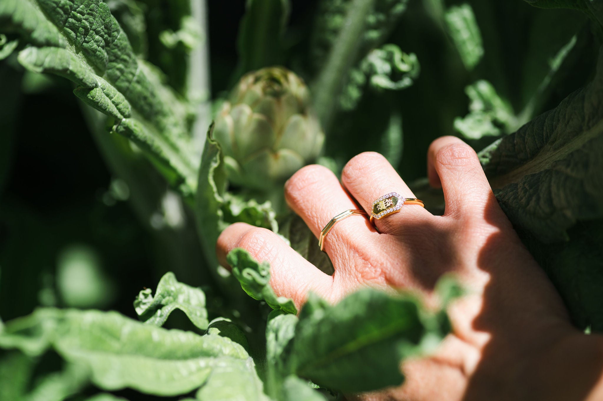 gold nonagon nine sided geometric bahai inspired stacking ring