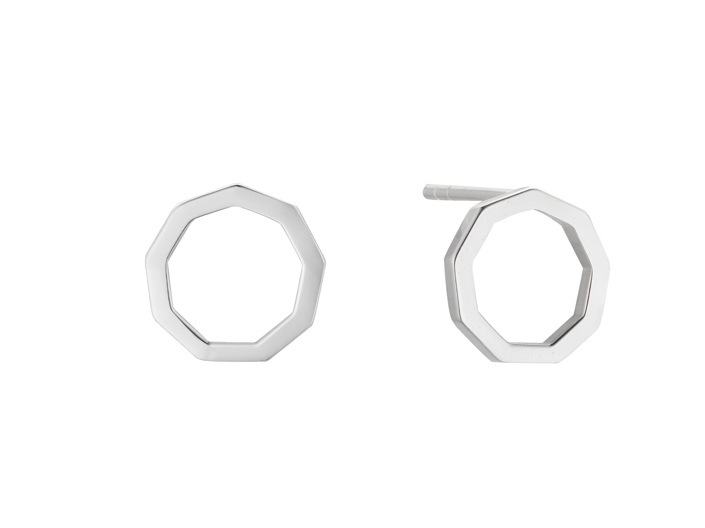 Nine sided nonagon stud Bahai inspired earrings in silver