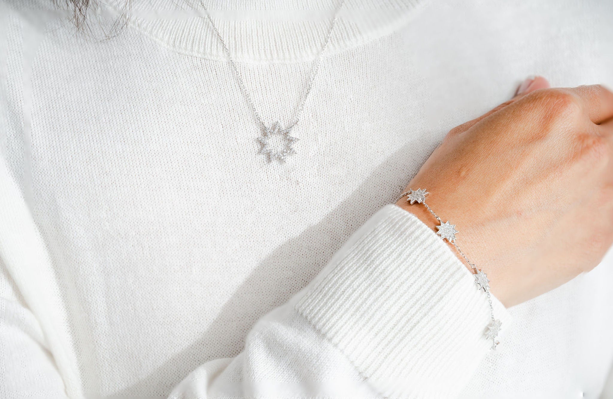 Estrella Nine Pointed Star Necklace and Constellation Bracelet Set